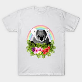 Cute Koala with Flowers, Rainbow and Butterfly T-Shirt